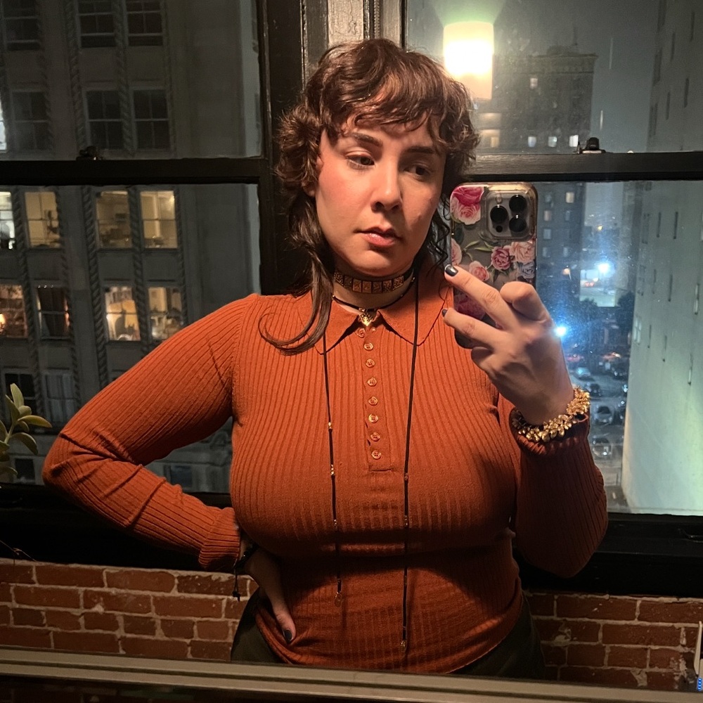 233b-Black. Ribbed Collared Button Front Long Sle… - image 2